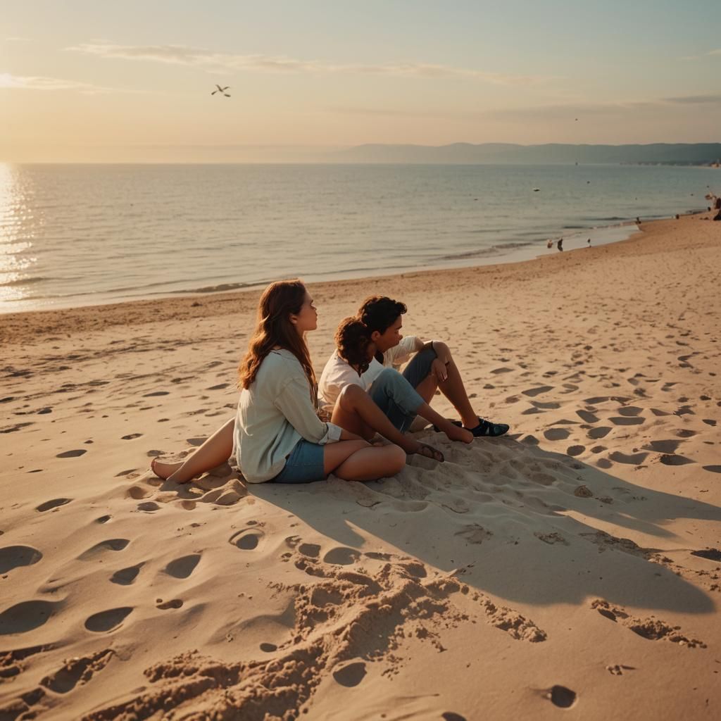 Dreamy Seaside Scene of Young Couple in Summer