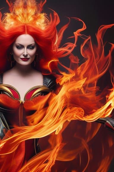 Baroque Portrait of Jean Grey with Phoenix Flames