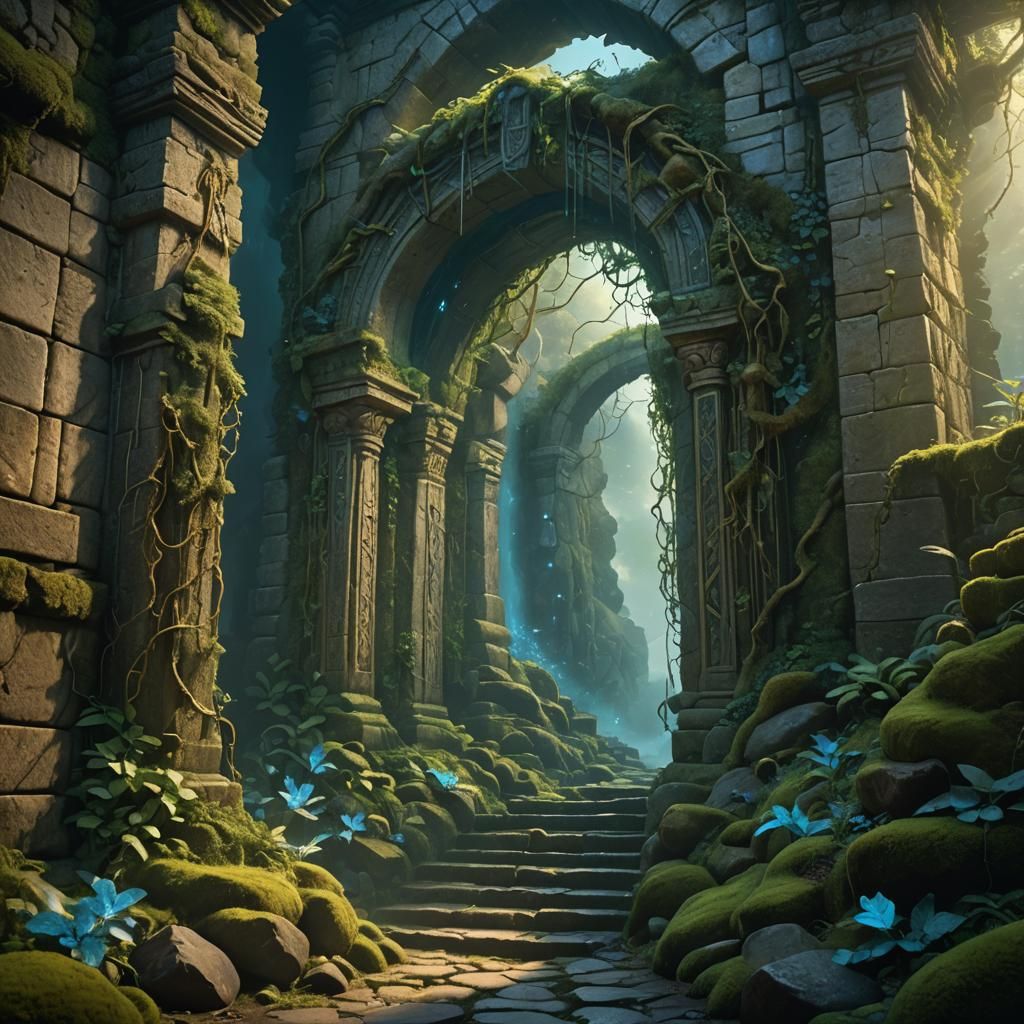 Mystical Sanctuary Entrance with Glowing Runes