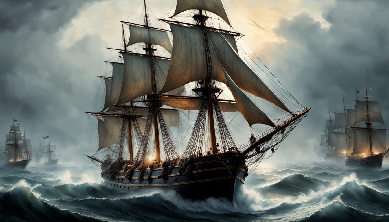 Majestic Galleon Emerge from Foggy Waters in Hyper-Realistic...