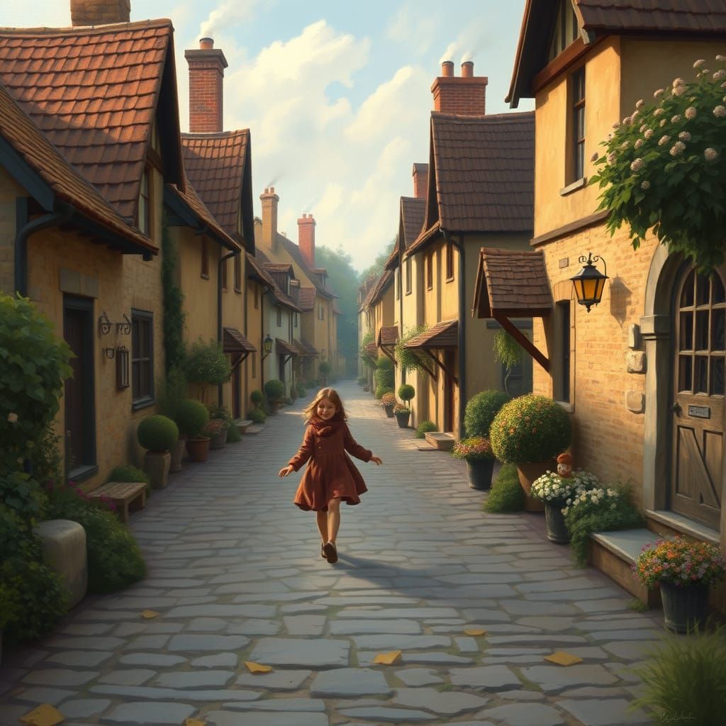 Village Scene in Impressionist Style