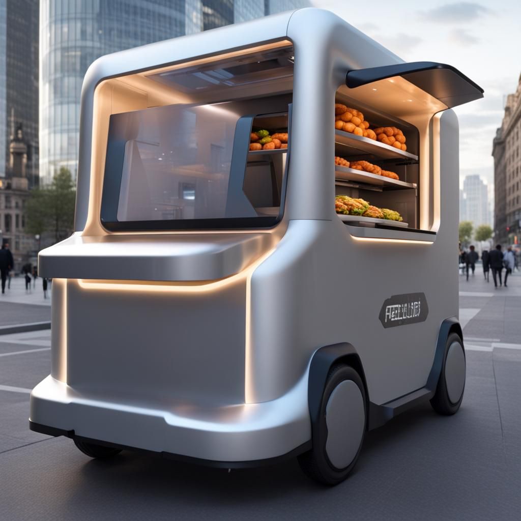 Futuristic Food Truck with 3D Printing and Robots