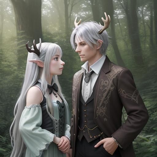 Fae Hunter and Deer-Horned Fae on Flying Bug