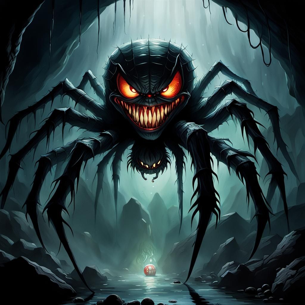 Sinister Spider-Clown Lurking in Dark Cave