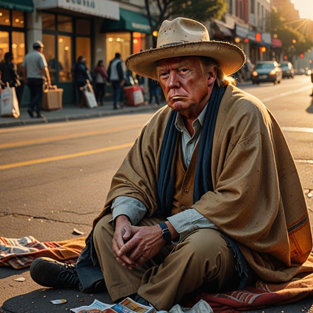 Homeless Trump as Mexican Beggar: Hyper-Realistic Digital Ar...