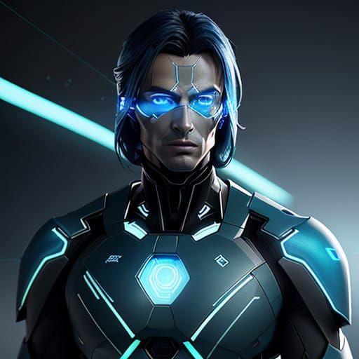 Cyberpunk AI Hologram in Futuristic Metallic Ship