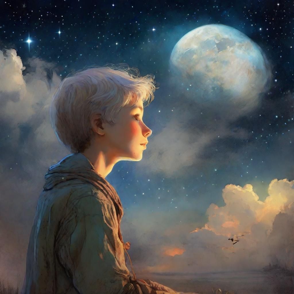 Boy Gazing at Grandmother's Soul: Symbolic Art