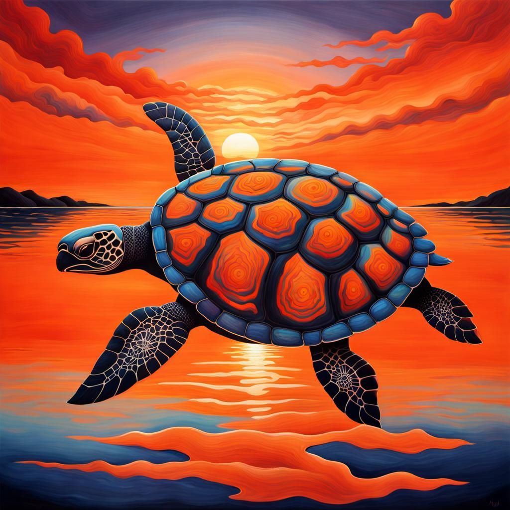 Tranquil Turtle Silhouette Painting in Splash Art Style