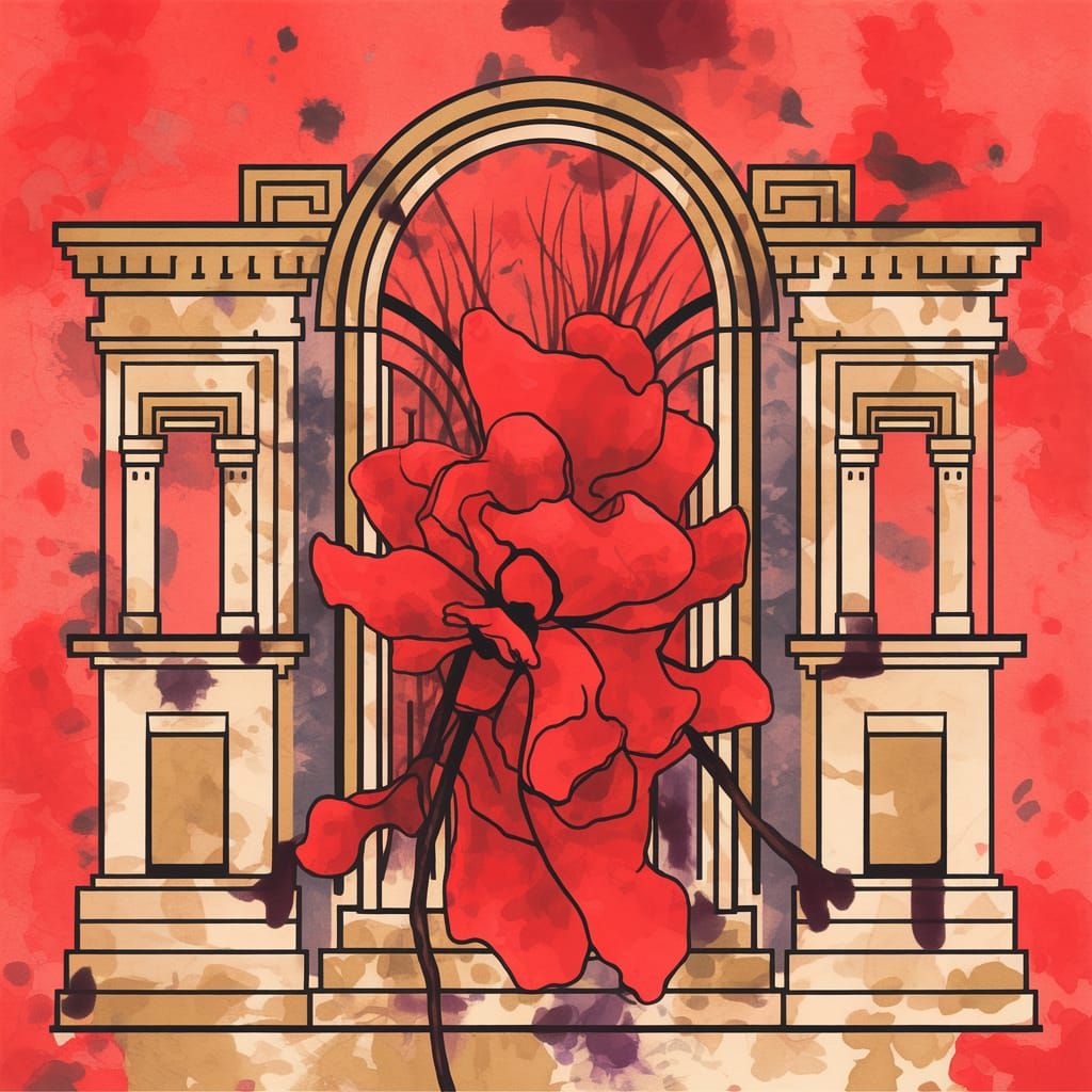 Crimson Abstract Ink Texture Painting