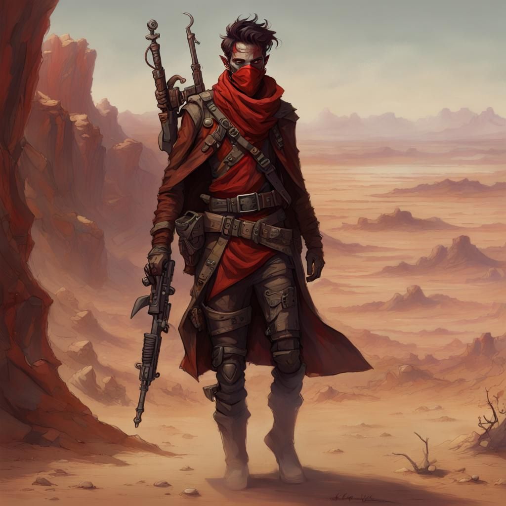 Tiefling Ranger in Post-Apocalyptic Desert, Detailed Matte P...