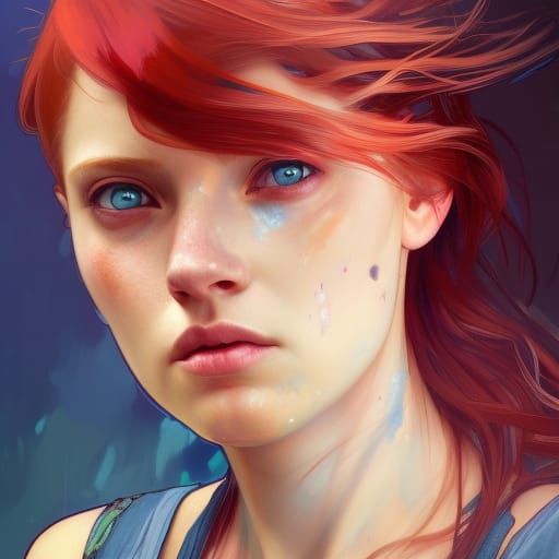 Gorgeous Redhead Artist Portrait in Hyperdetailed Style
