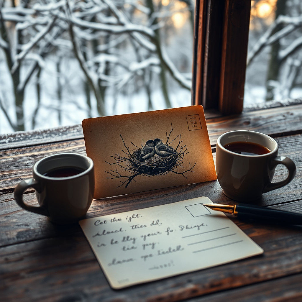 Birds in Nest: Vintage Postcard Scene