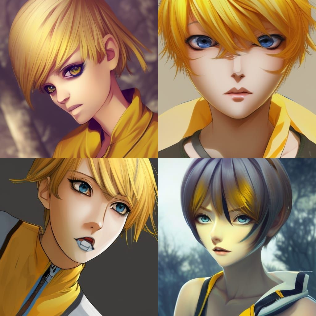 Anime Woman with Blonde Hair and Yellow Eyes