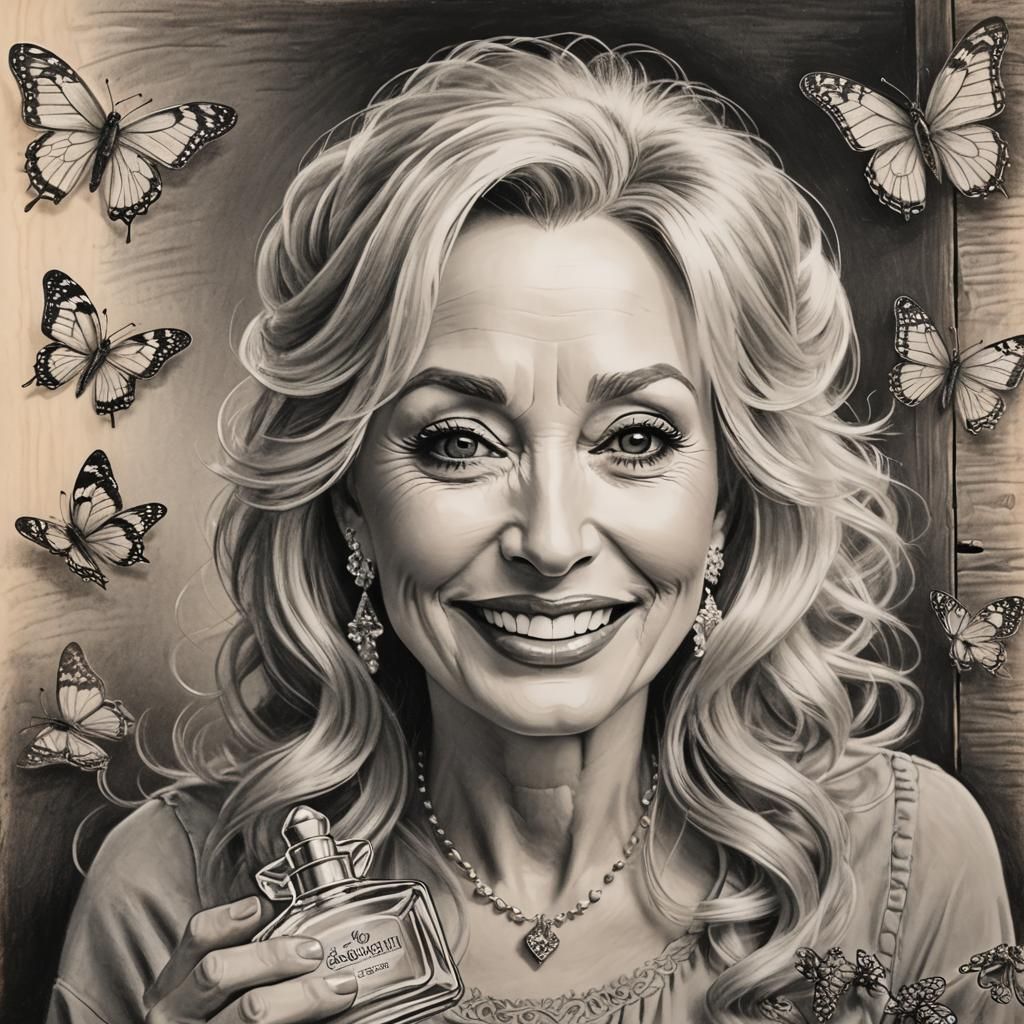 Rustic Pencil Sketch Portrait with Butterflies