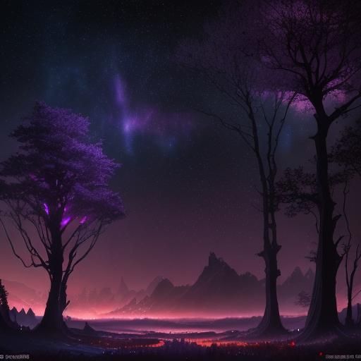 Fantastical Sunset with Dark Trees, Digital Art