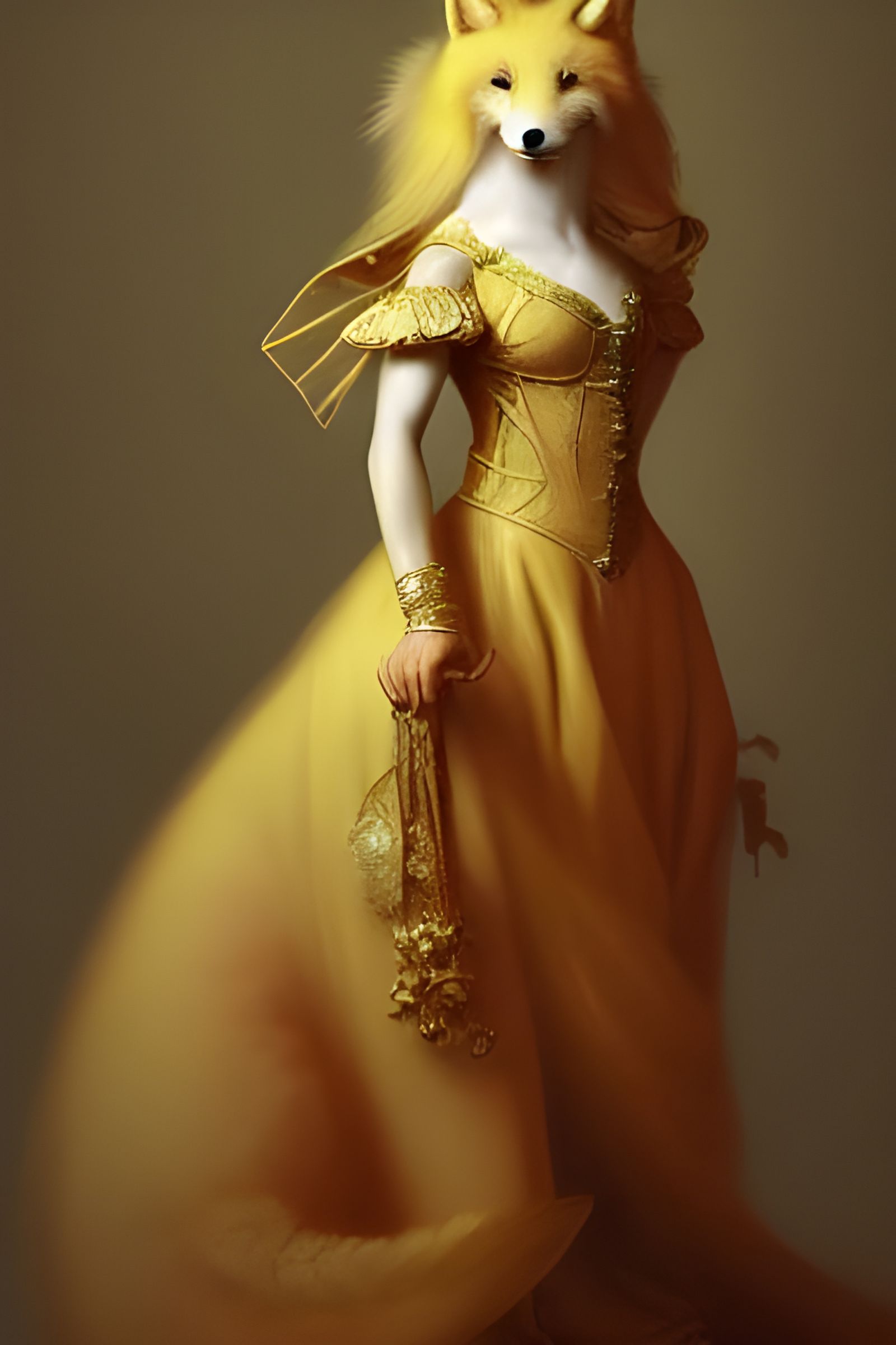 Renaissance Fox Playing Harp, Digital Art