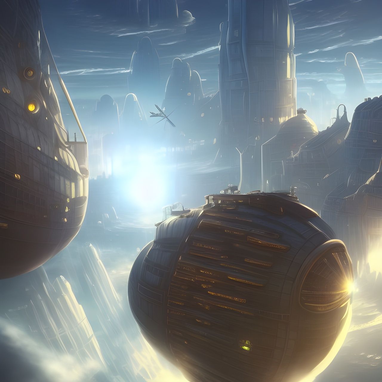 Steampunk Airships Over Futuristic Cityscape