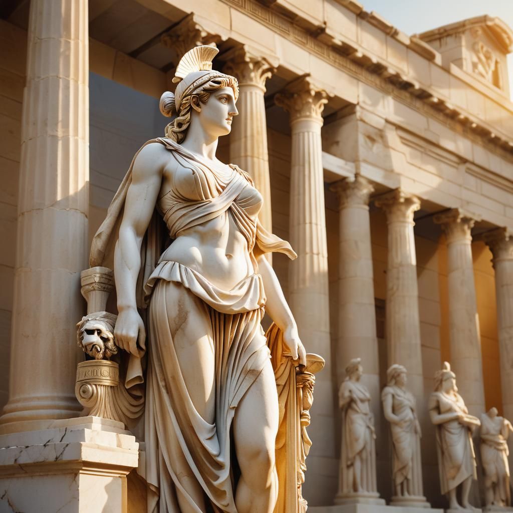 Athena, Goddess of War, Guards Temple Entrance