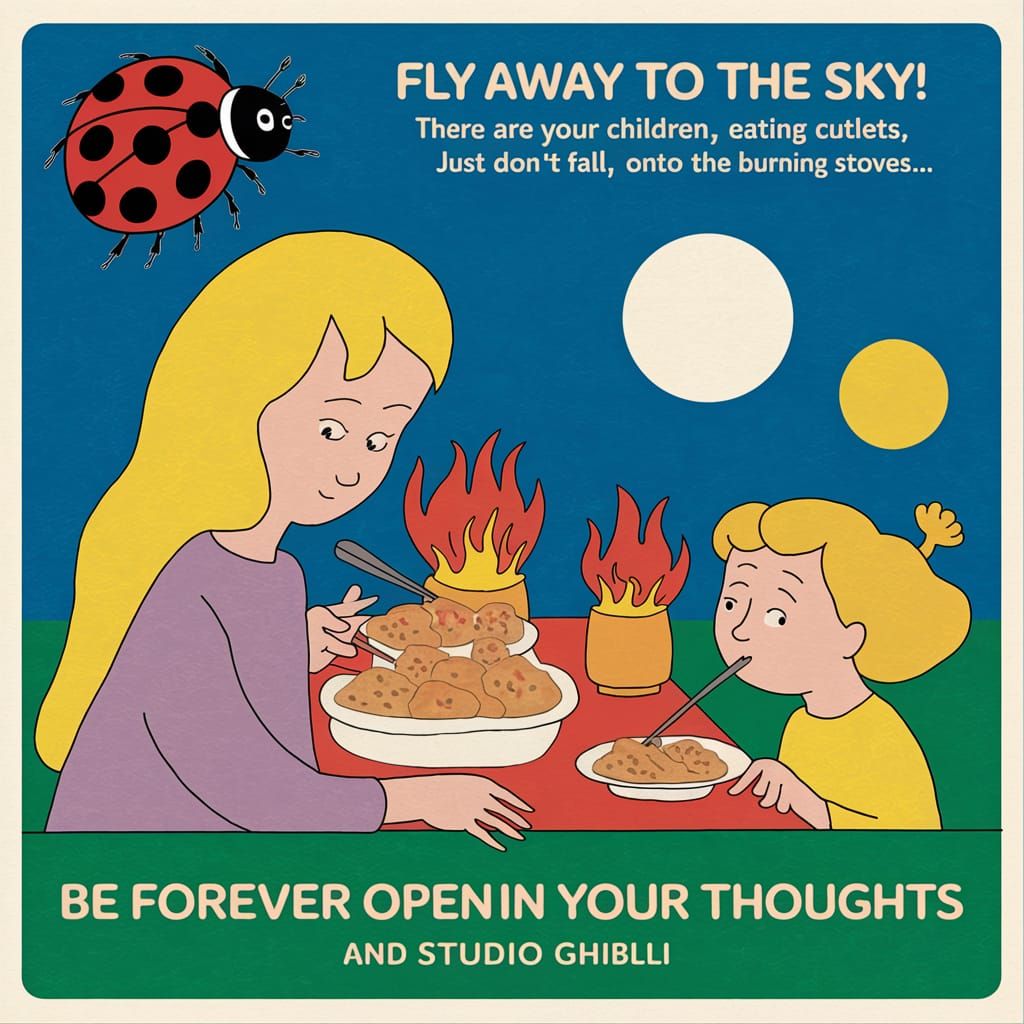 Ladybug's Flight: A Matisse and Ghibli Inspired Scene