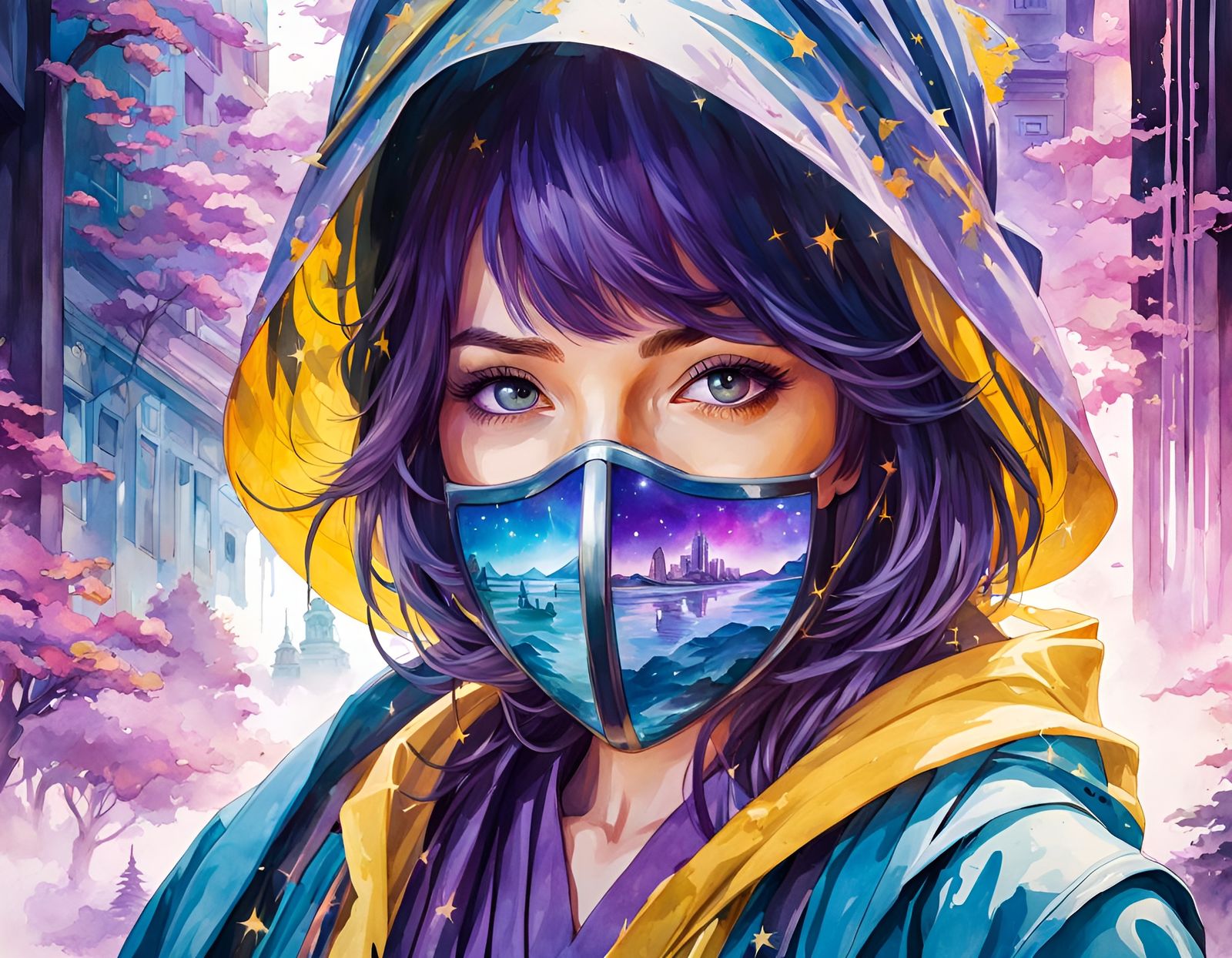 Psychedelic Double Exposure Splash Art in Ukiyo-e Style