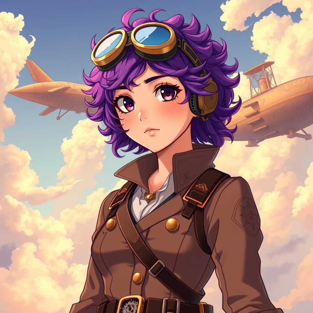 Steampunk Airship Pilot in Vibrant Anime Style
