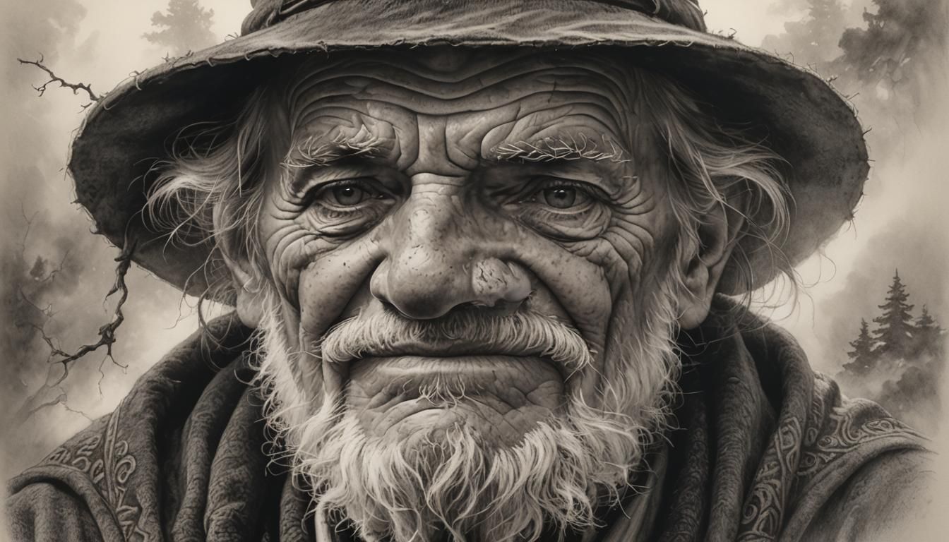 Charcoal Portrait of a Wise Old Man