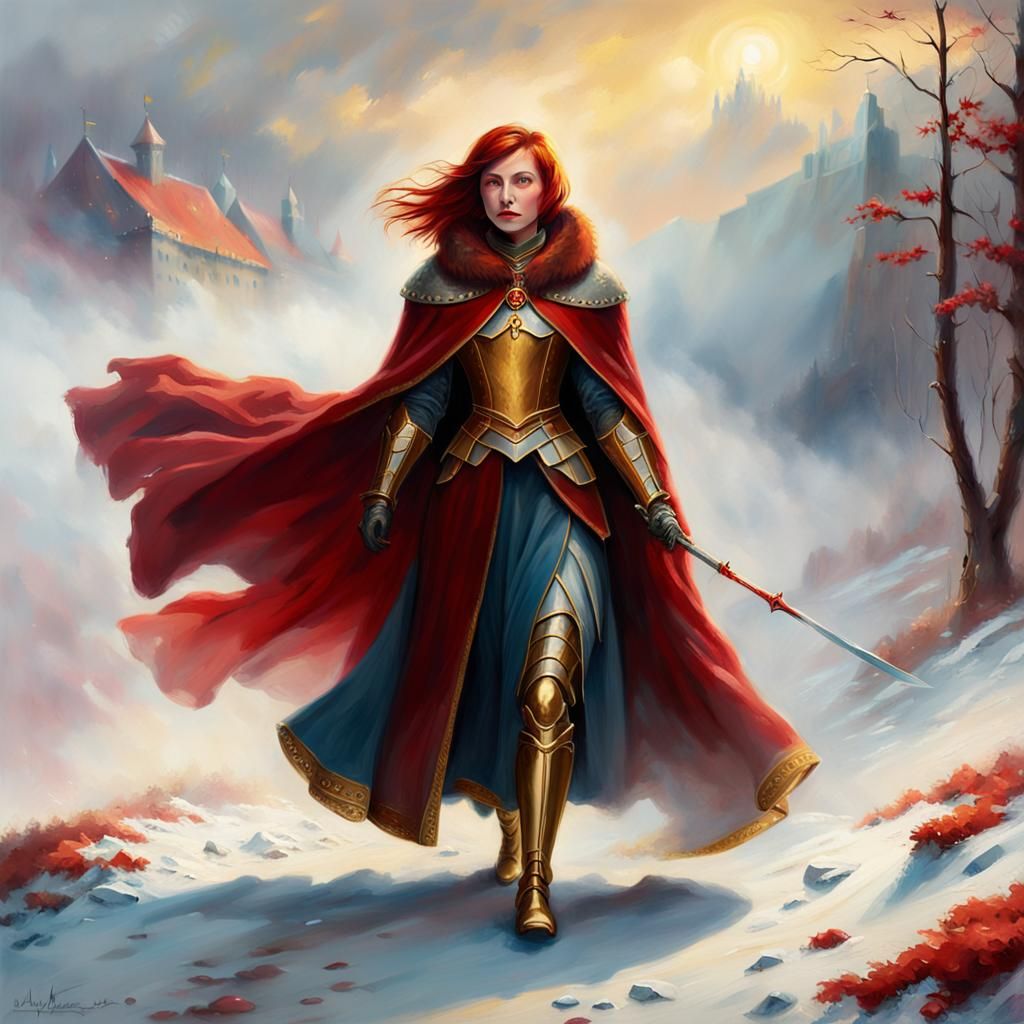 Woman in Red Cloak: A Vibrant Fantasy Painting