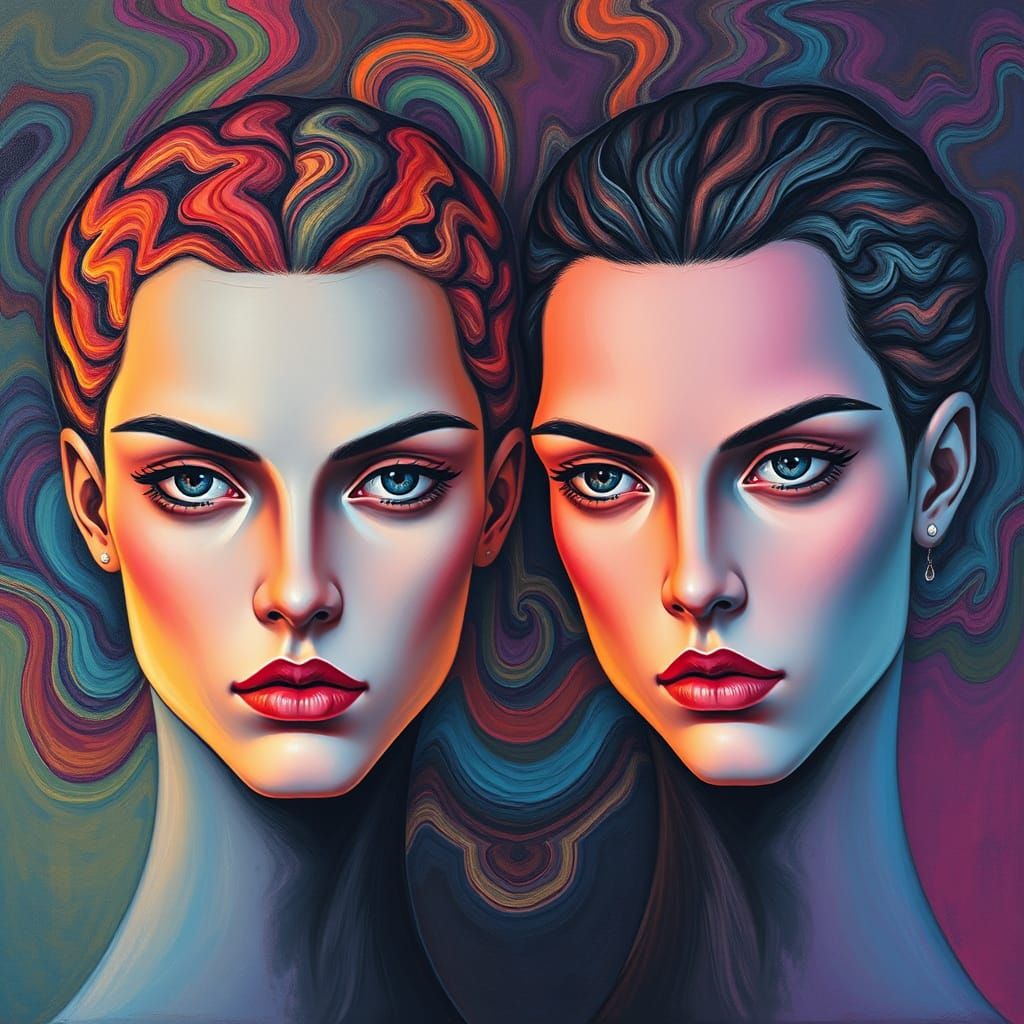 Surrealist Neo-Impressionist Heads in Intense Thought