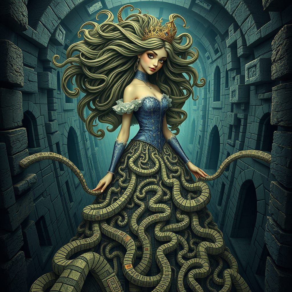 Whimsical Disney Princess in a Dreamlike Labyrinth