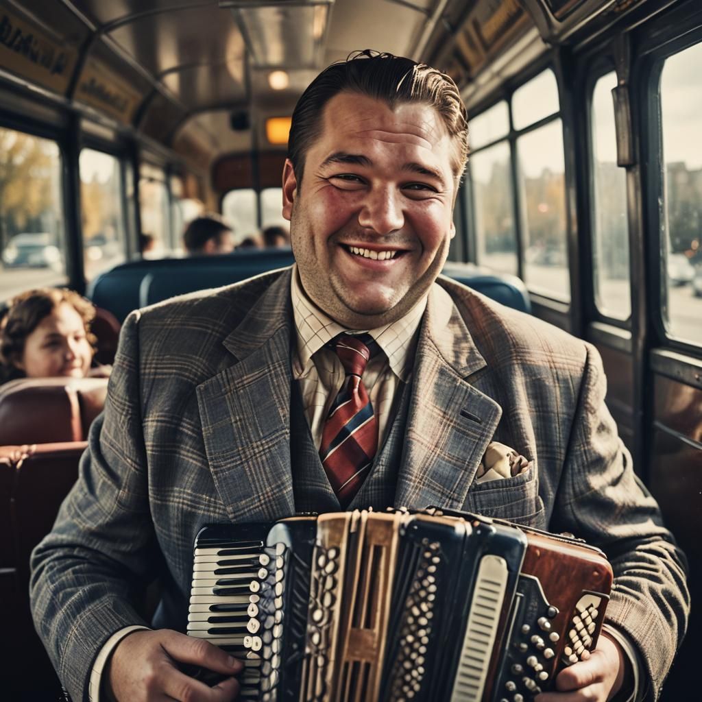 Retro Portrait of Smiling Man with Accordion