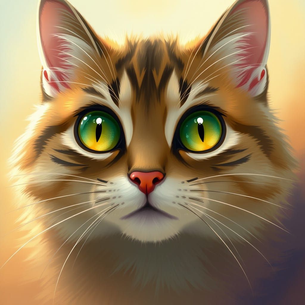 Vibrant Feline Portrait with Oversized, Shimmering Eyes