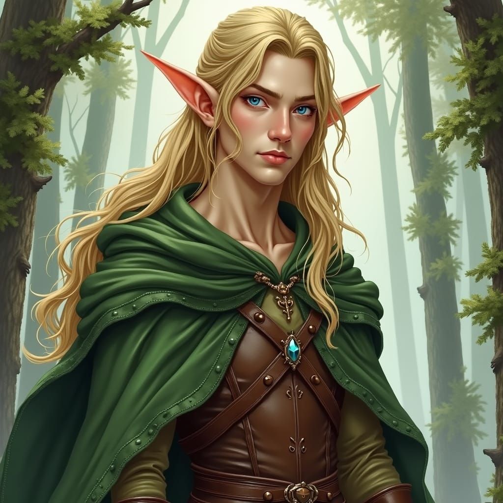 Fair Elf in Misty Forest, Fantasy Art