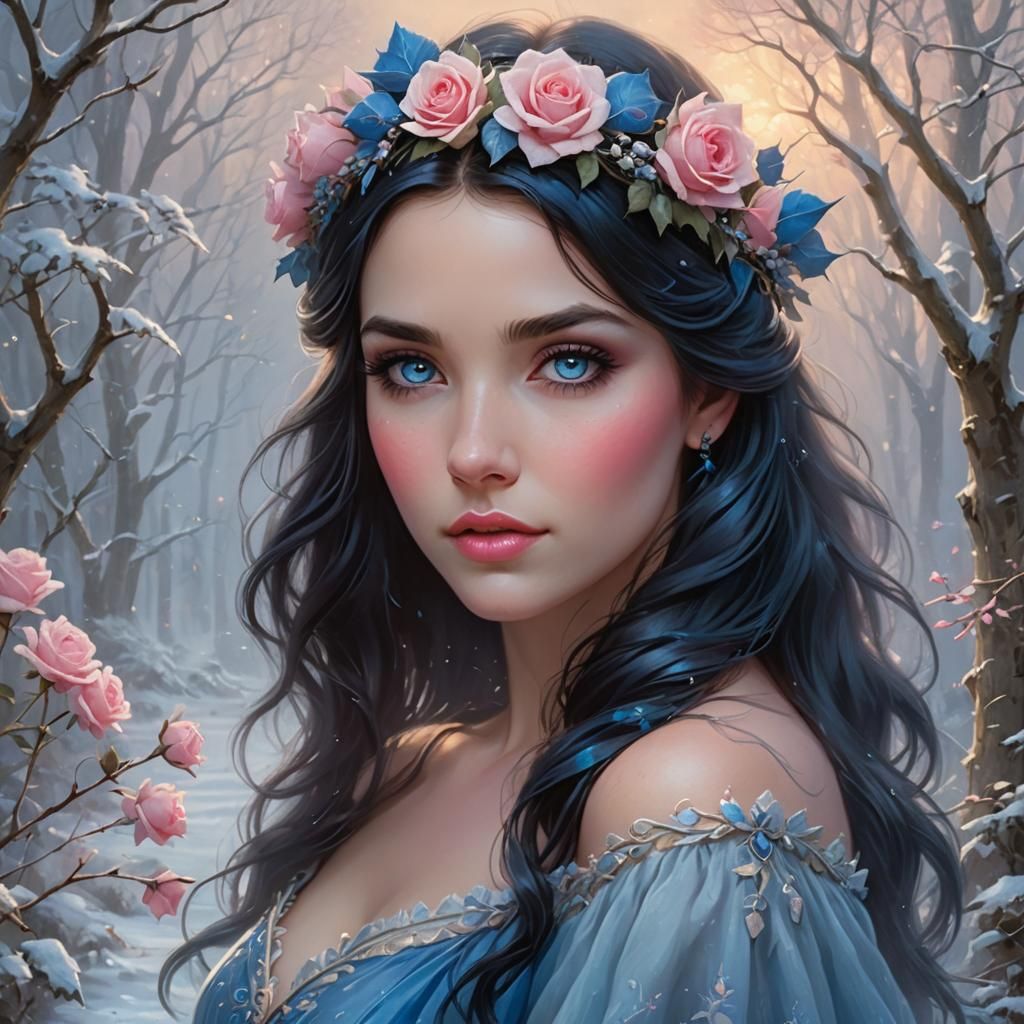 Ethereal Portrait of Girl with Blue Rose Crown