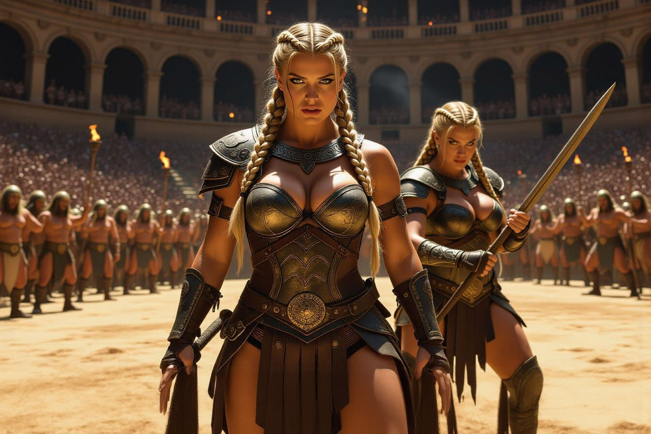 Female Gladiators Prepare for Battle in Ancient Coliseum