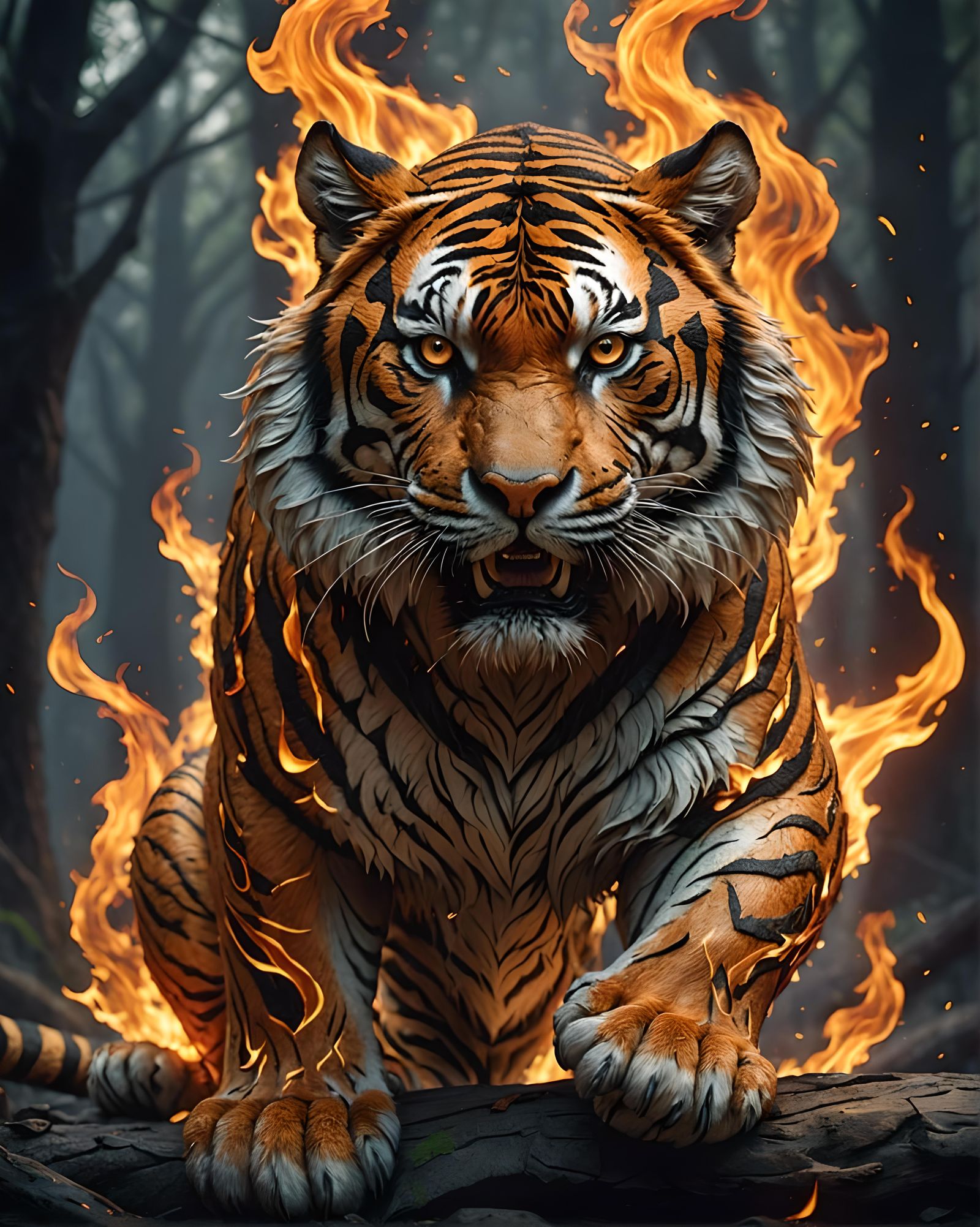 Mesmerizing Fire Tiger: Detailed Fantasy Concept Art