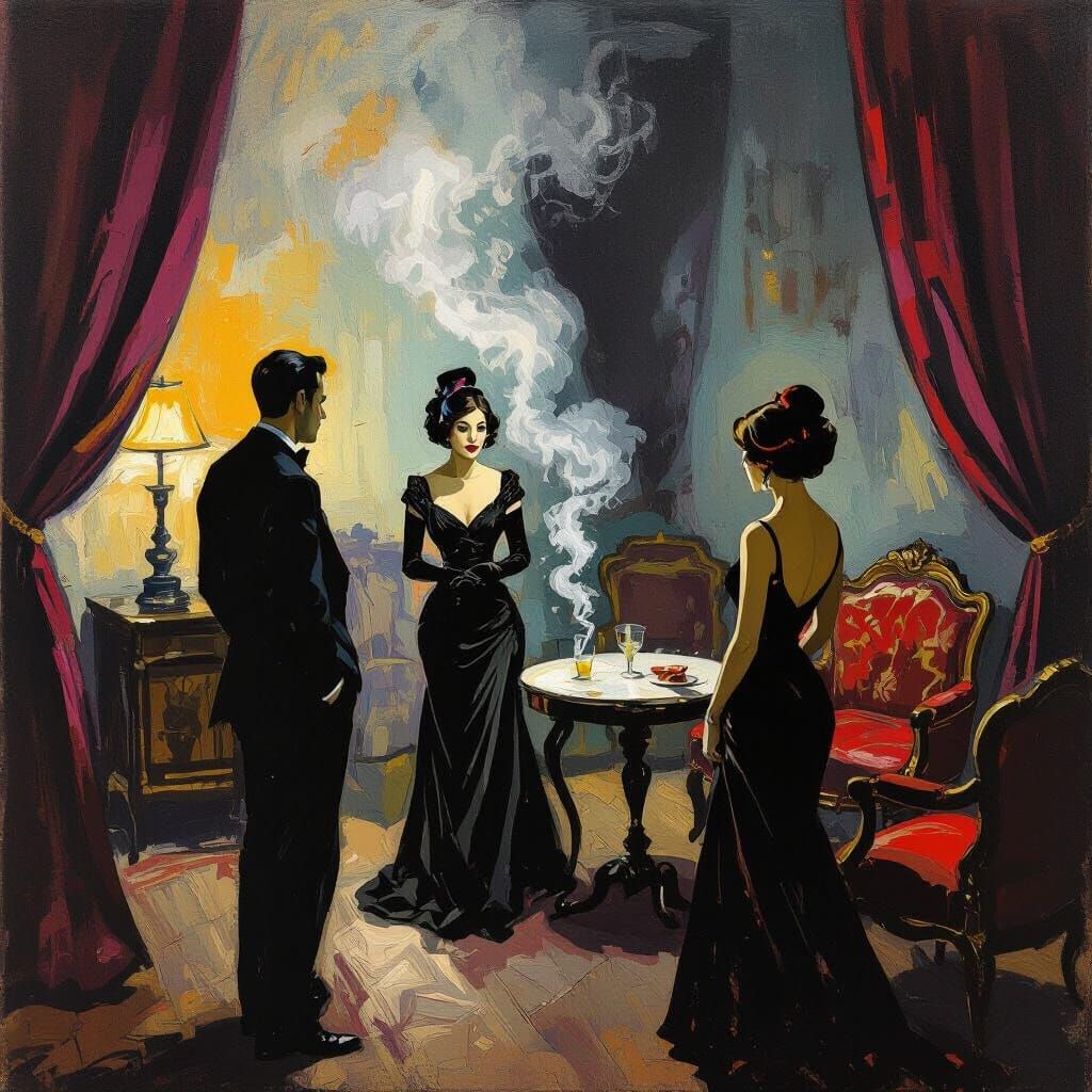 Intense Characters in a Smoke-Filled Room, Bold Brushstrokes
