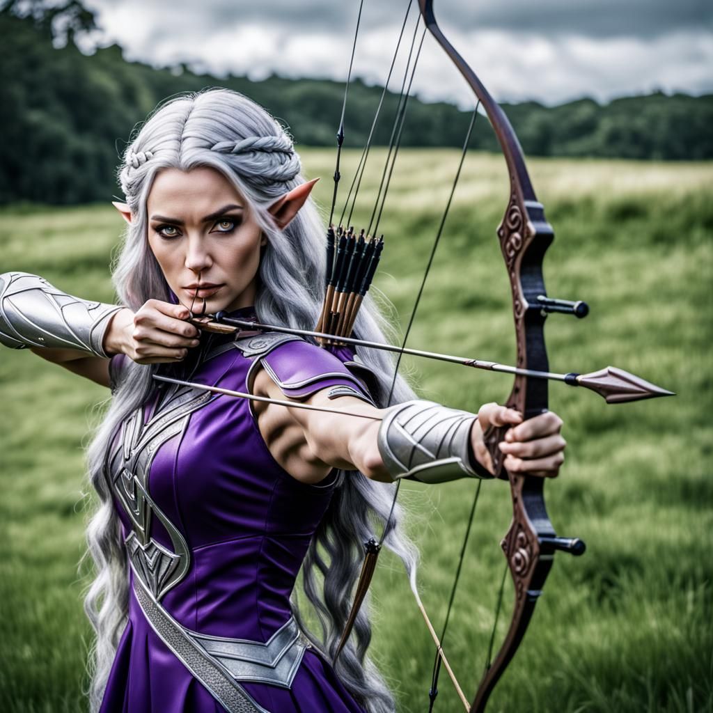Elf Archer Takes Aim in Grassy Field