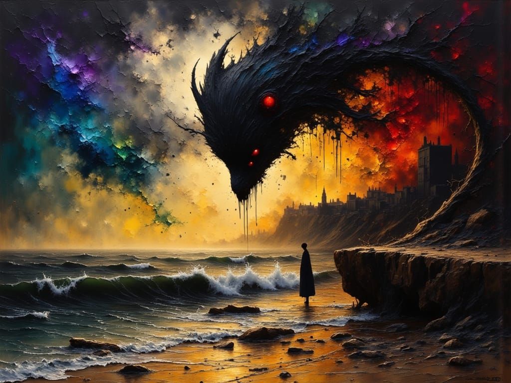 Haunting Dusk Gloaming in Dark Oil Paint Style