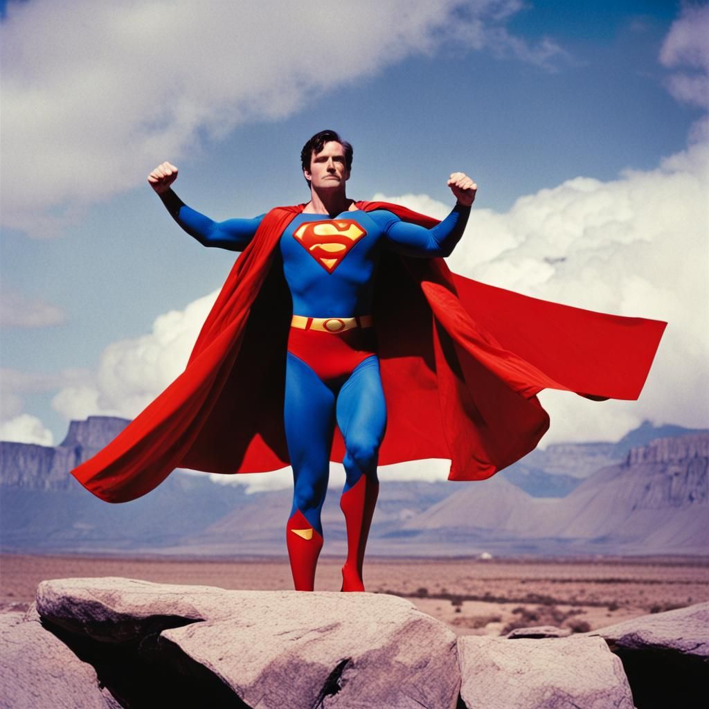 Superhero Publicity Still in Retro 1990s Style