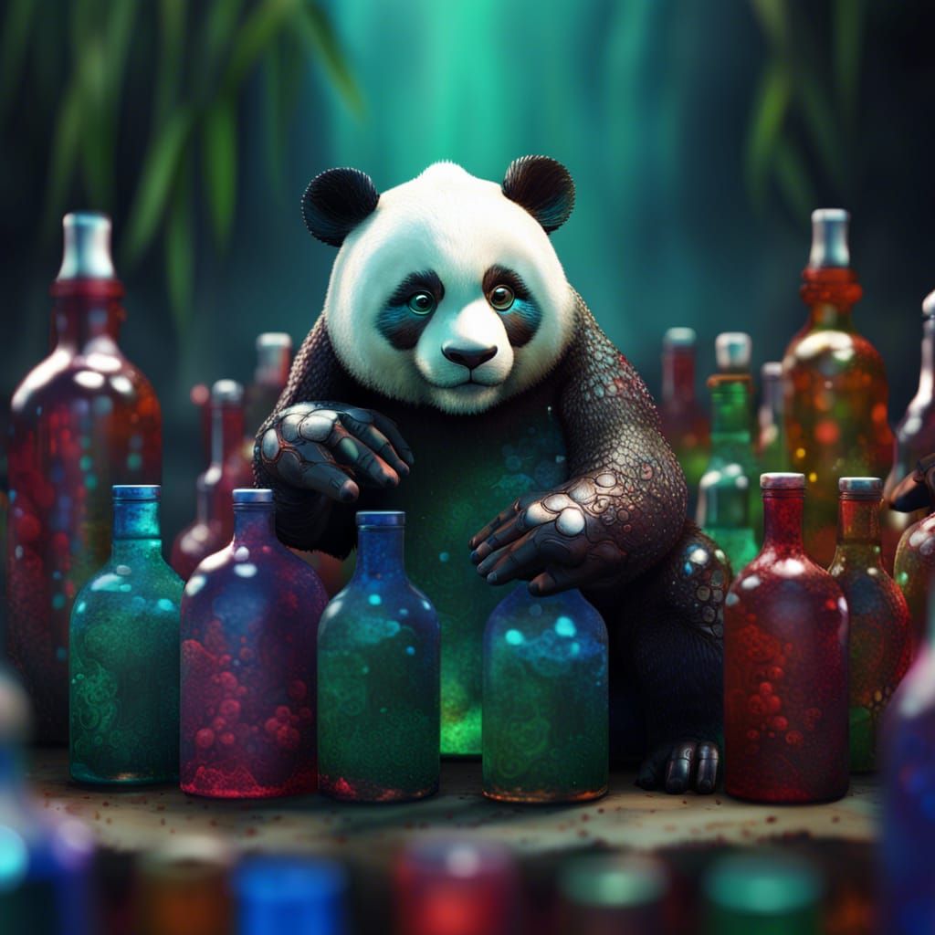 Panda Sculpture Made of Bottles: Digital Art