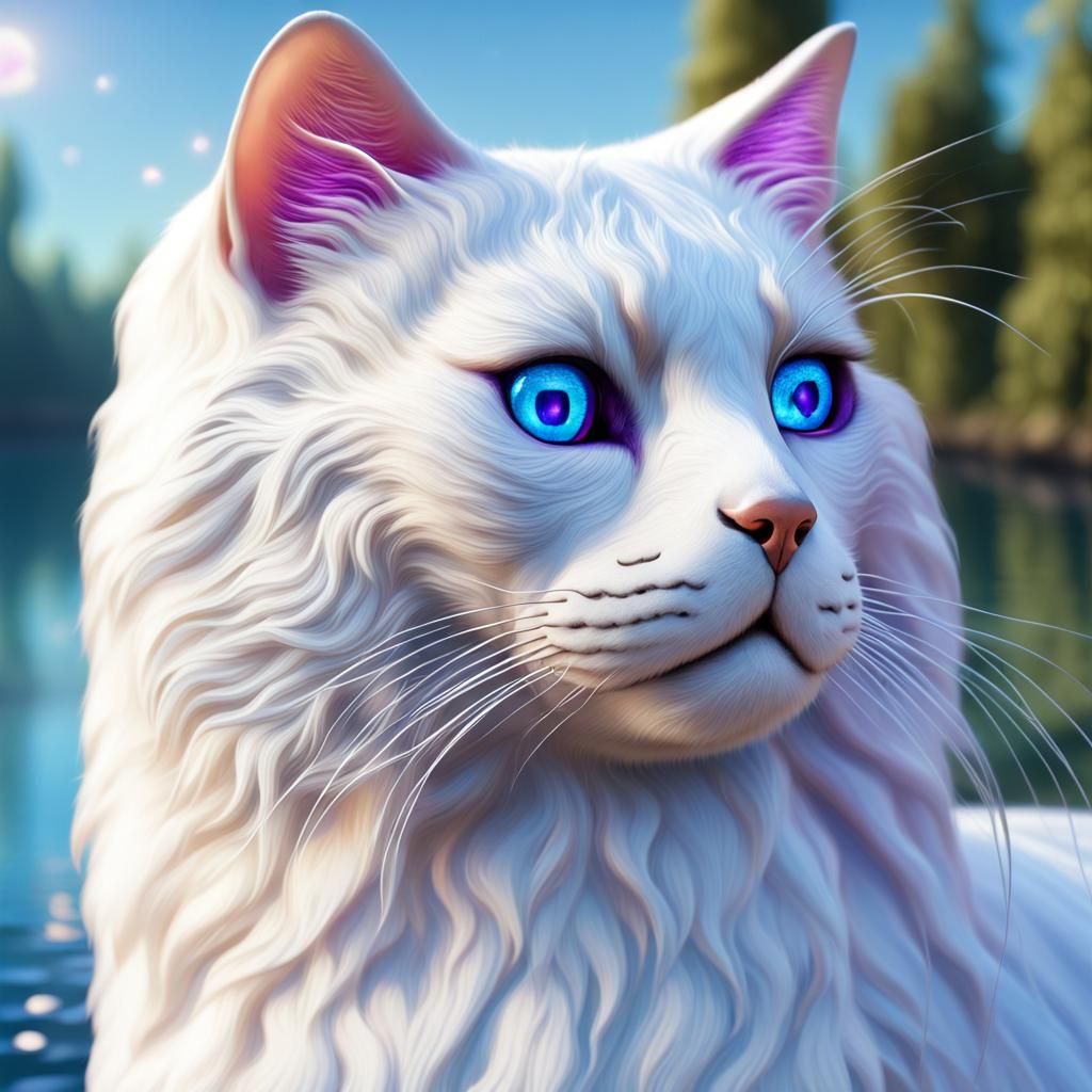 White Cat Sipping Galaxy Water: Fantasy Concept Art