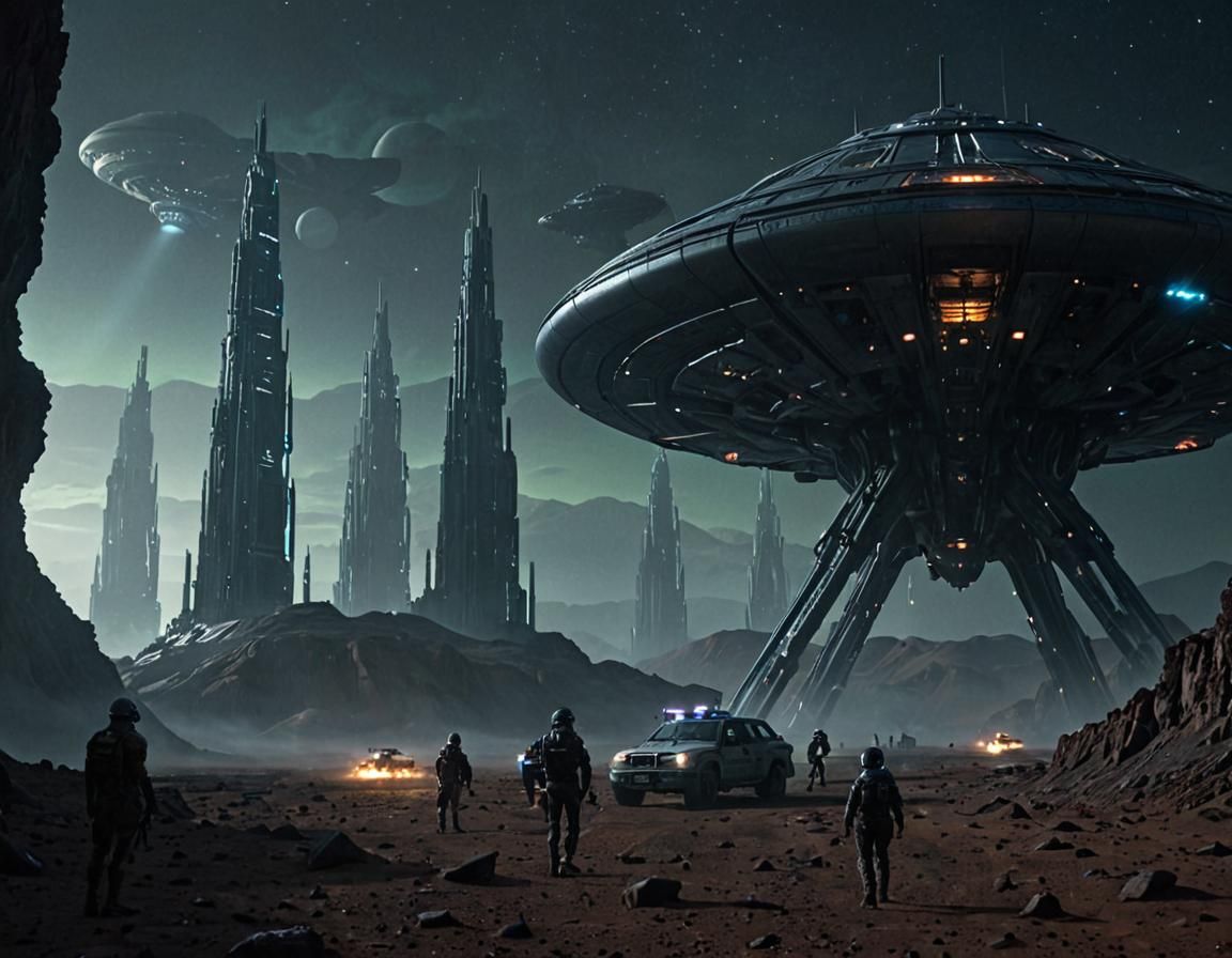 Tense Sci-Fi Movie Scene on Alien Planet