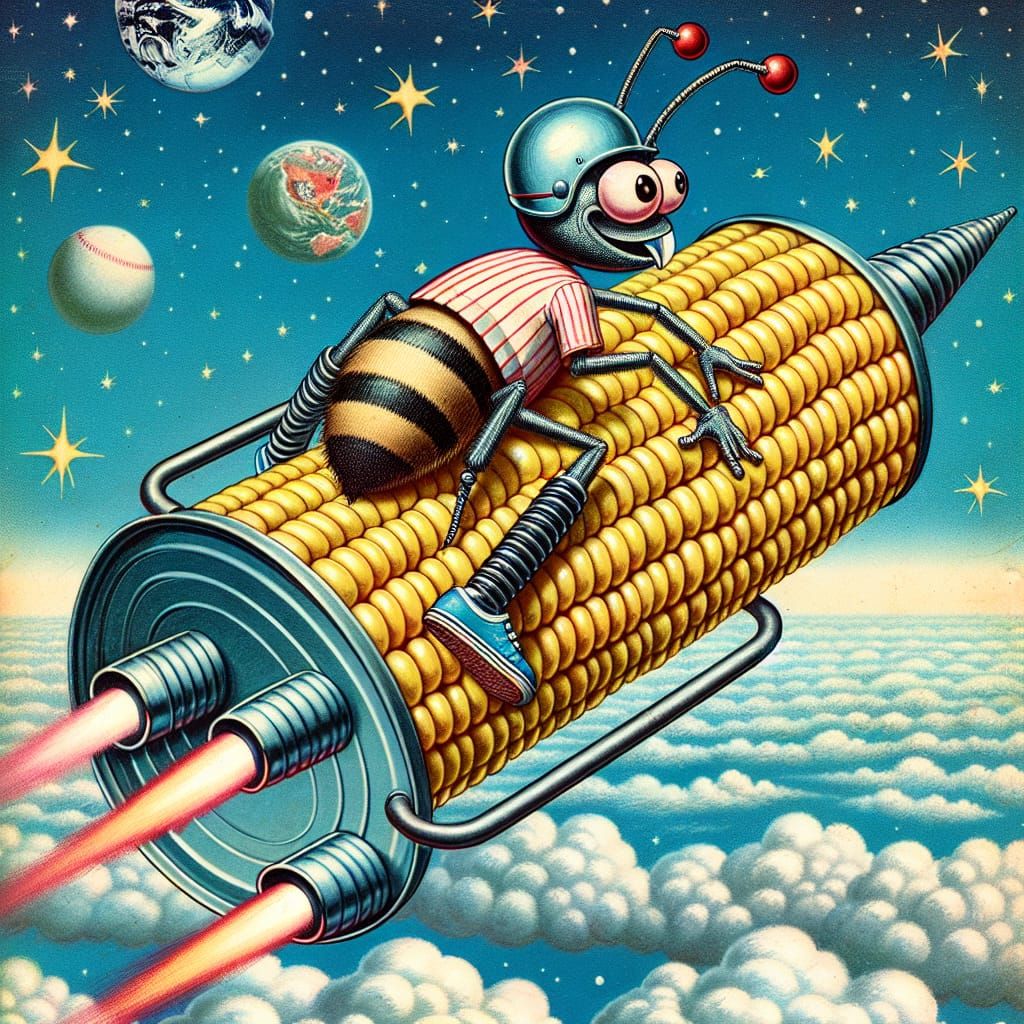 Rocket Corn in Vintage Humor Style