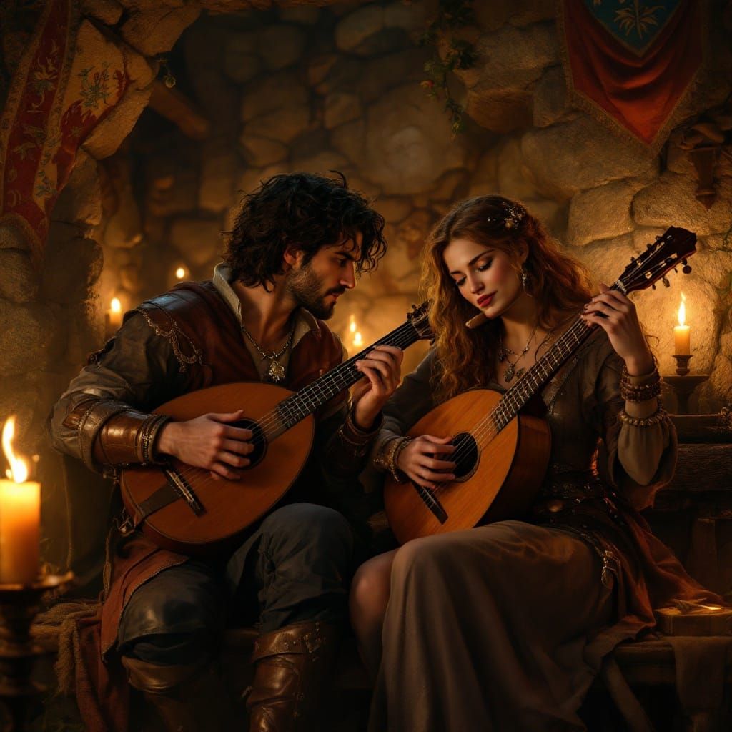 Medieval Bard Duo in Rustic Tavern