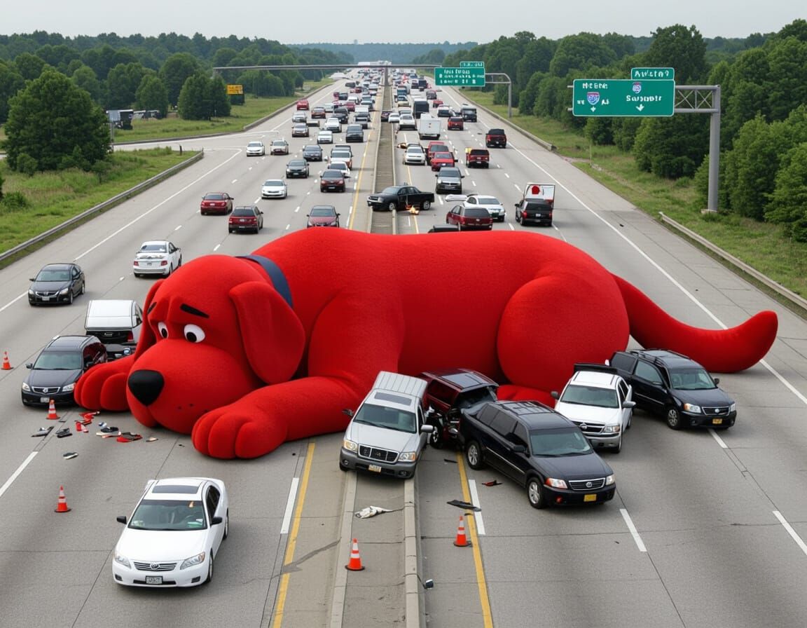 Giant Red Dog Causes Interstate Pile-Up
