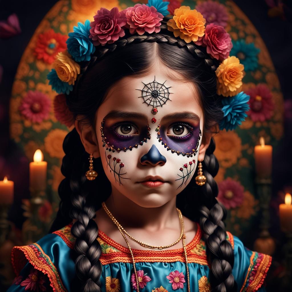 Hyperrealistic Portrait of Spanish Girl as a Catrina