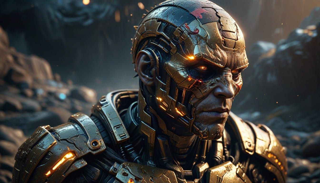 Cyborg Warrior in Golden Armor