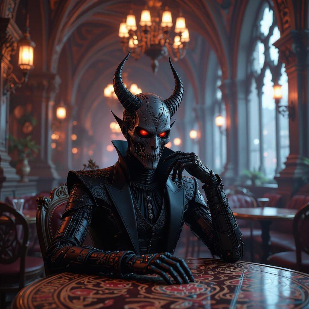 Demonic Being in Gothic Cafe: Biomechanical Art