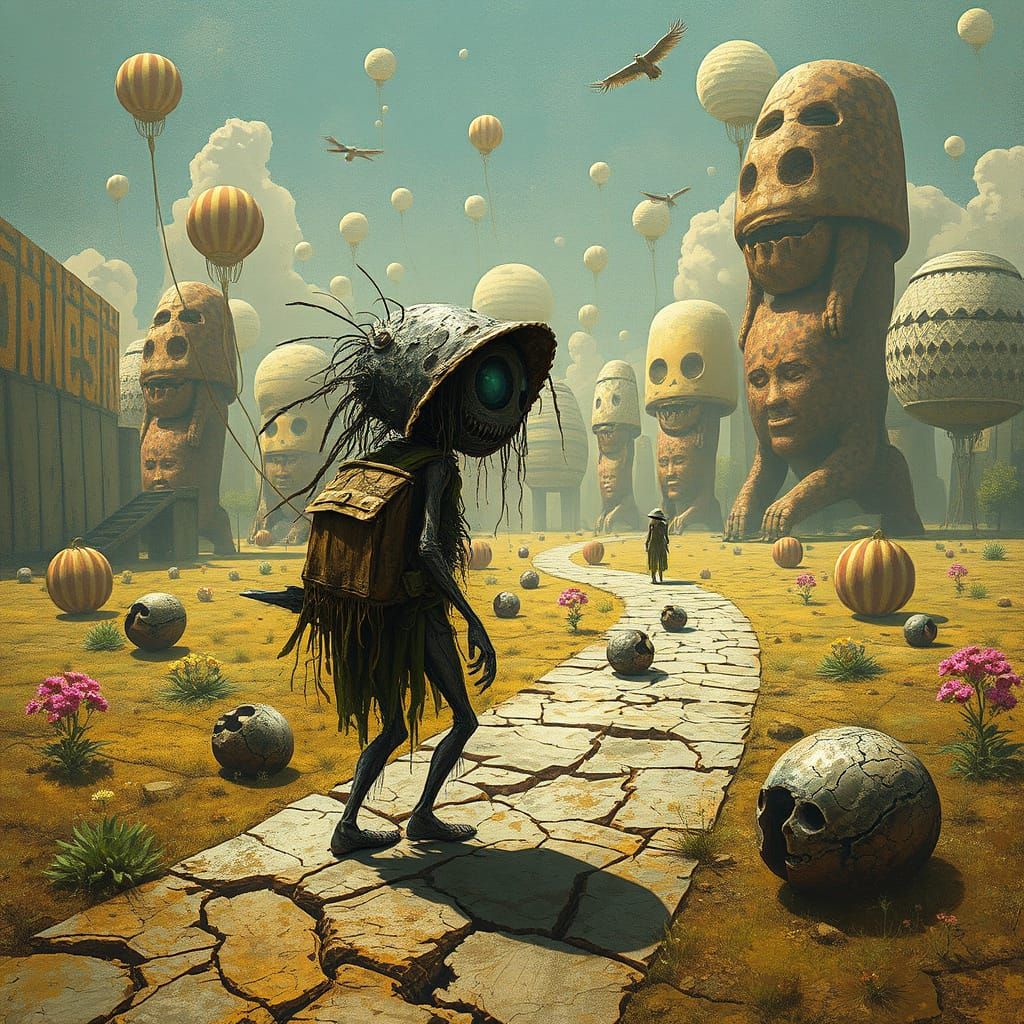 Mysterious Wanderer in a Surreal, Endless Organic Wonderland