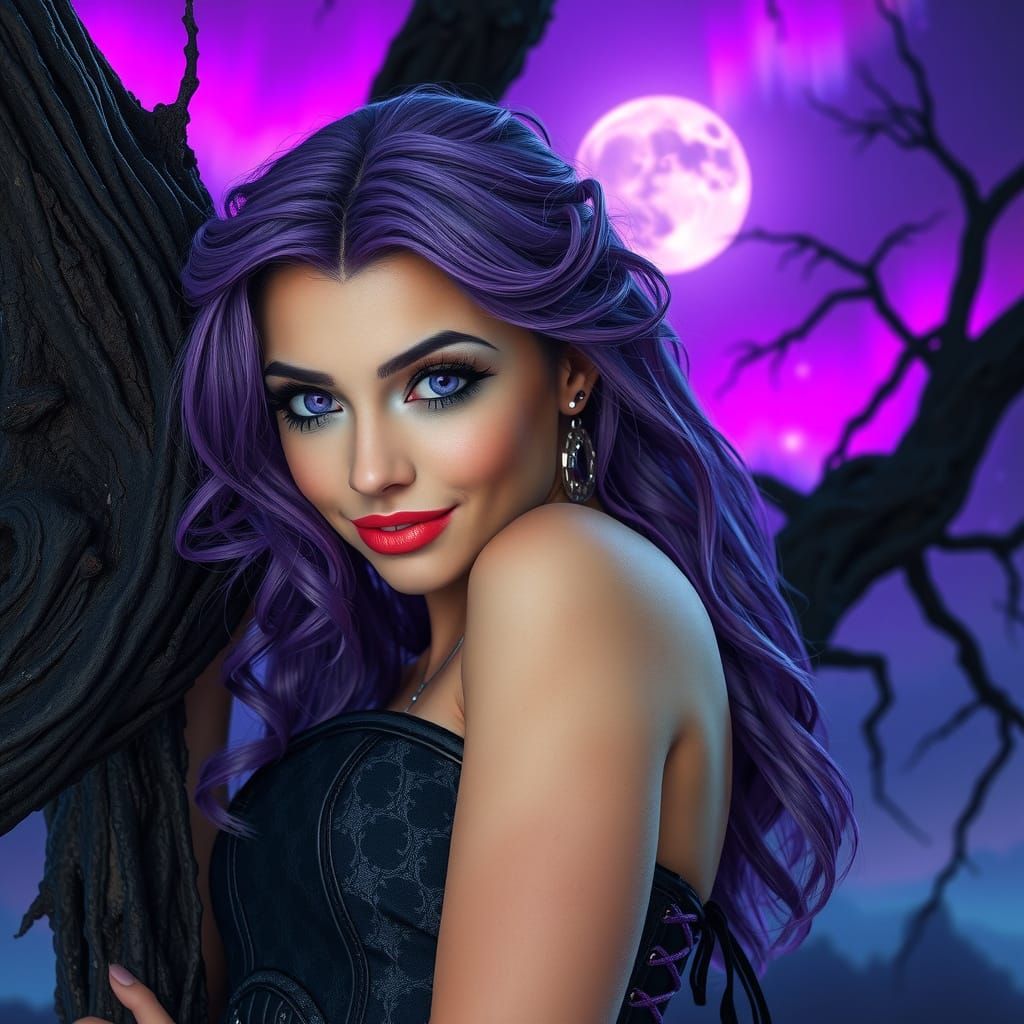 Ethereal Gothic Beauty in Ultra-Realistic Nighttime Scene